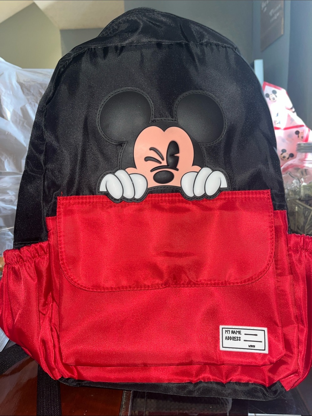 Kids Black & Red Mickey Peek-A-Boo Backpack